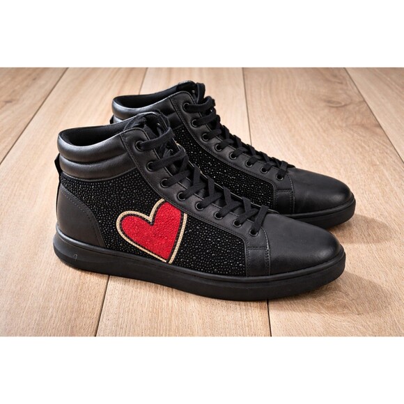 ALDO Mens Size 12 Black High Top Sneakers Rhinestone Red Heart Fashion Shoes main image 8
